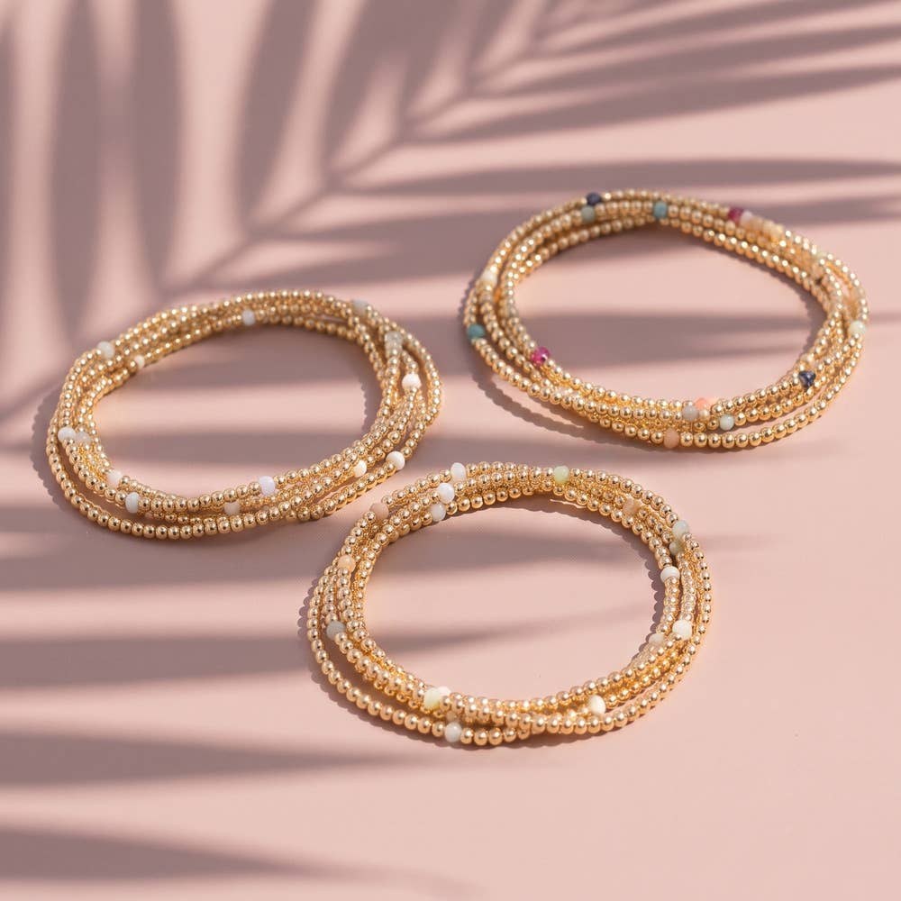 Beaded Stretch Bracelet Set With Crystal Accents