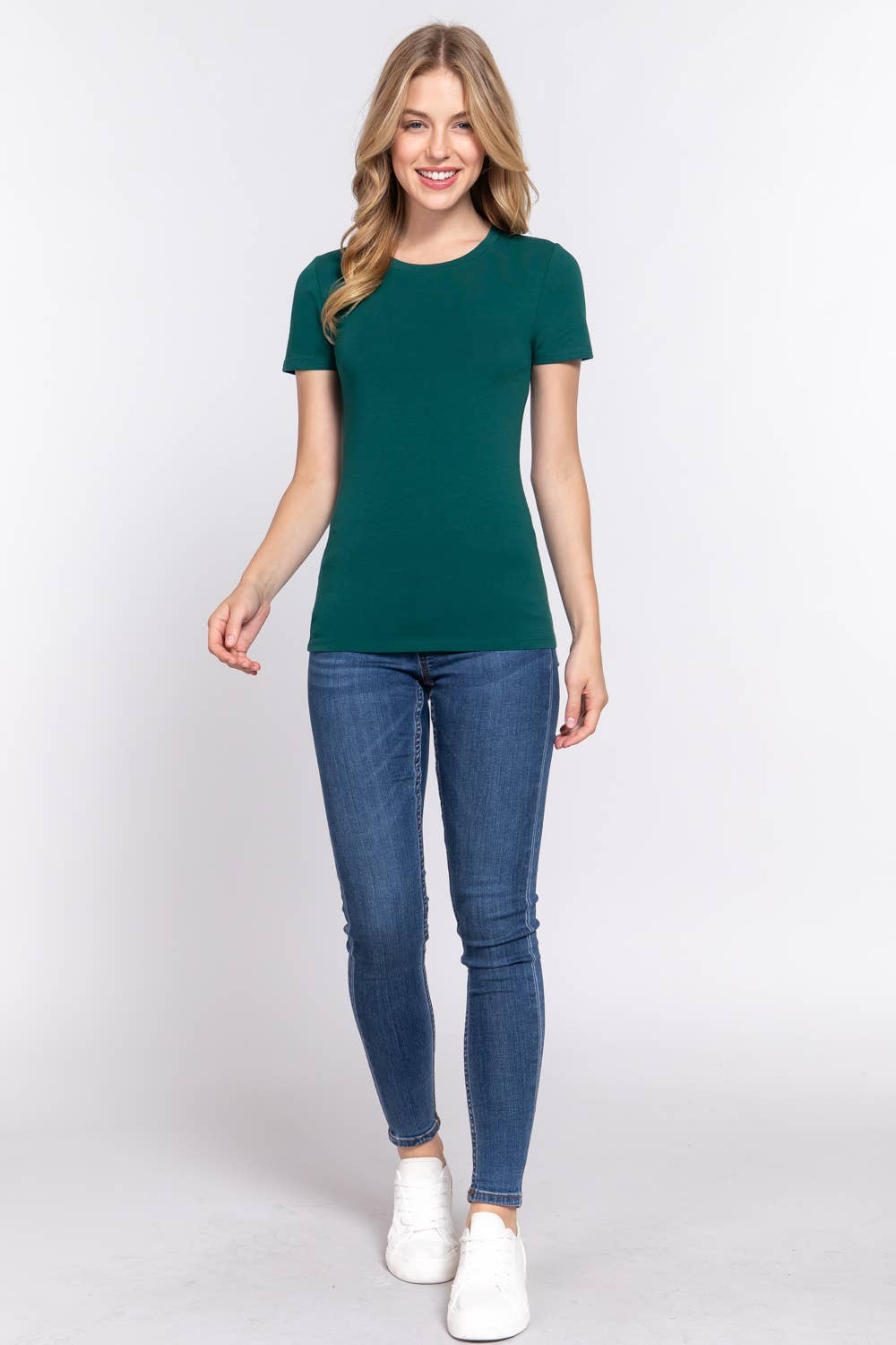 Short Sleeve Crew Neck Cotton Spandex Jersey Top