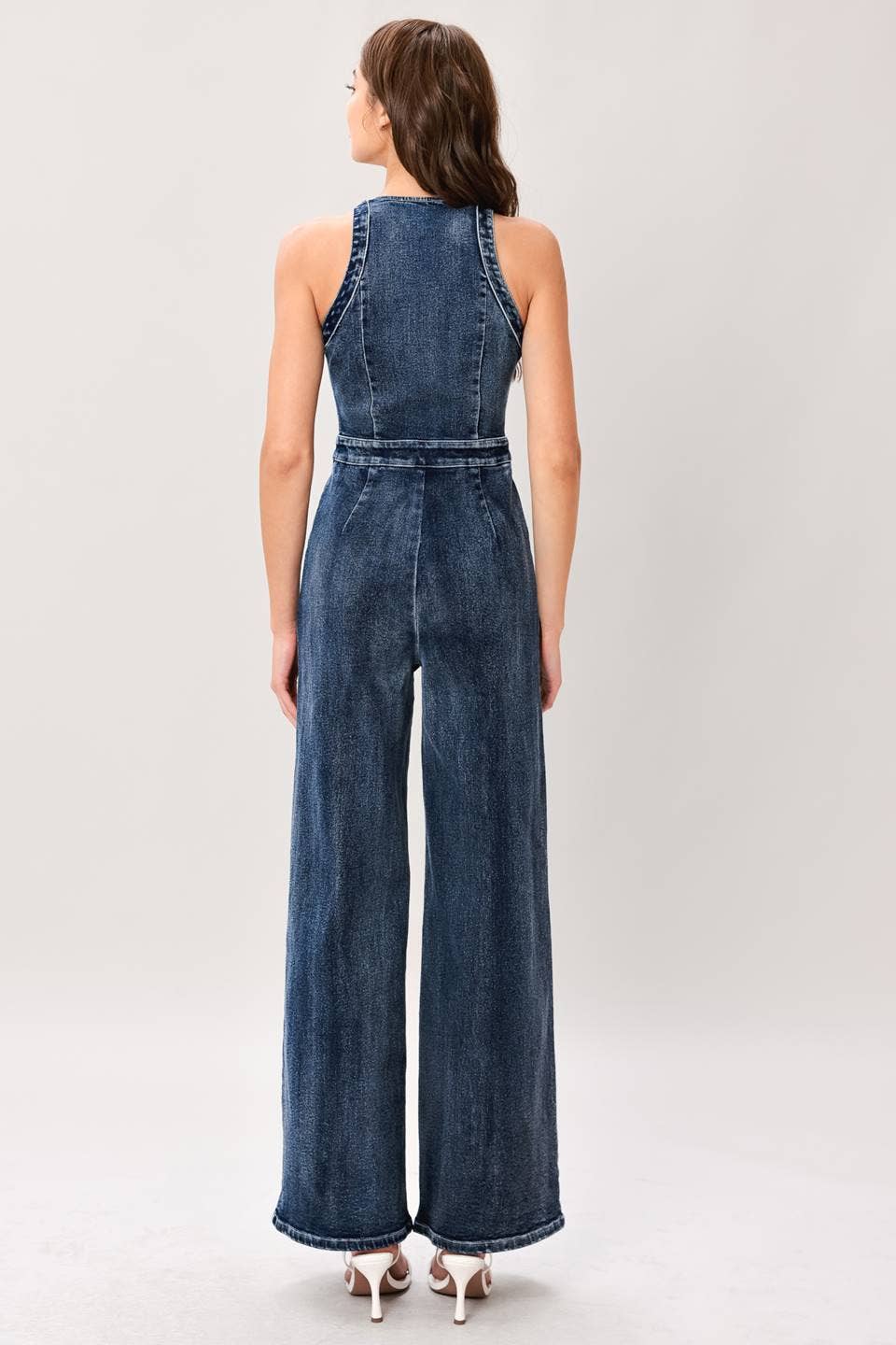 A washed denim jumpsuit