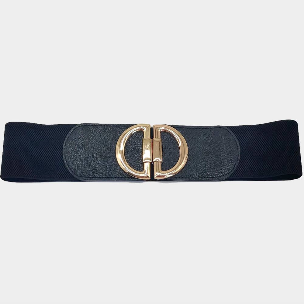 Double Half Open Circle Buckle Stretch Elastic Belt