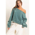 Raw Edge Acid Wash Off The Shoulder Sweatshirt
