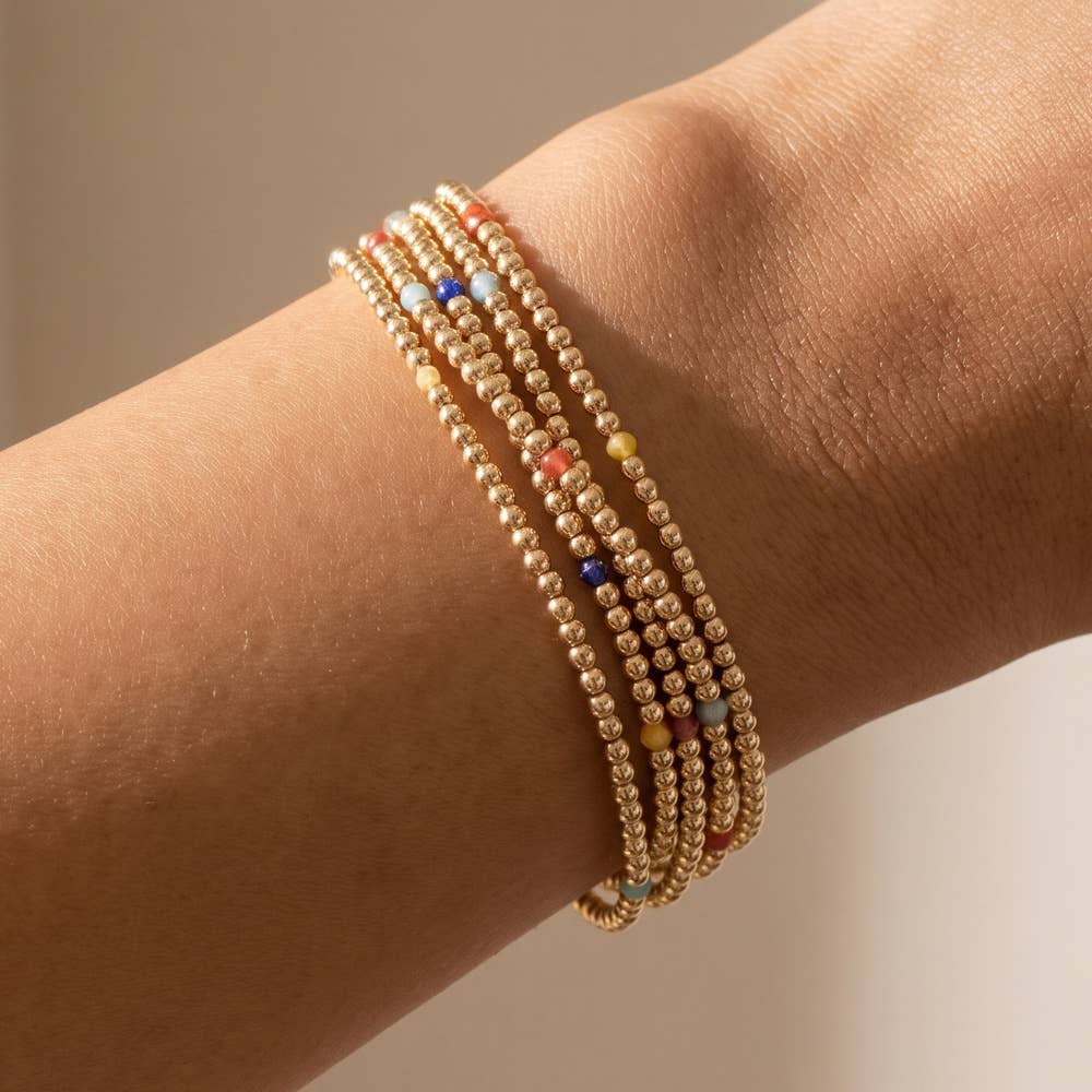 Beaded Stretch Bracelet Set With Crystal Accents