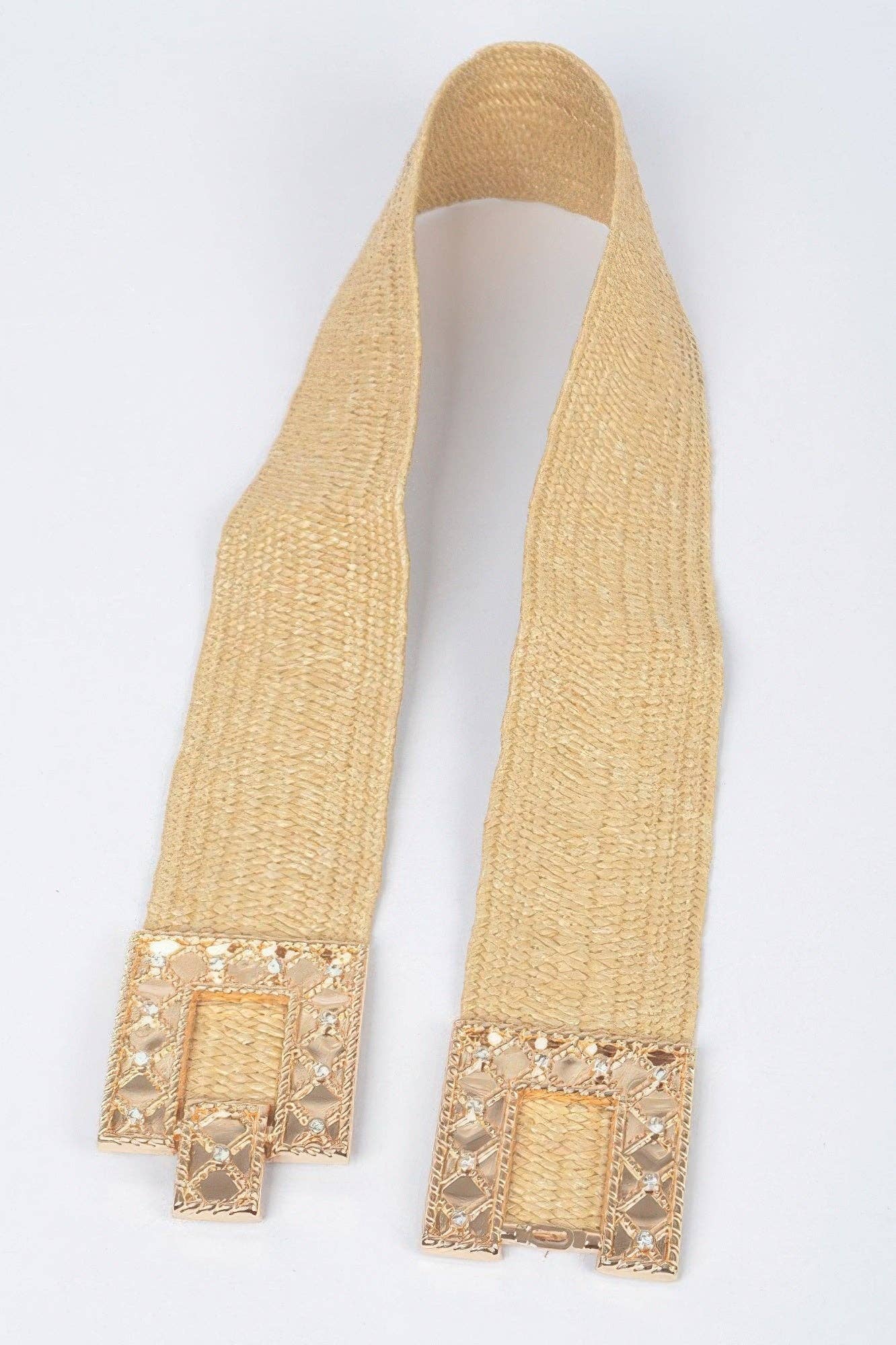 Rhinestone Buckle Stretch Straw Belt