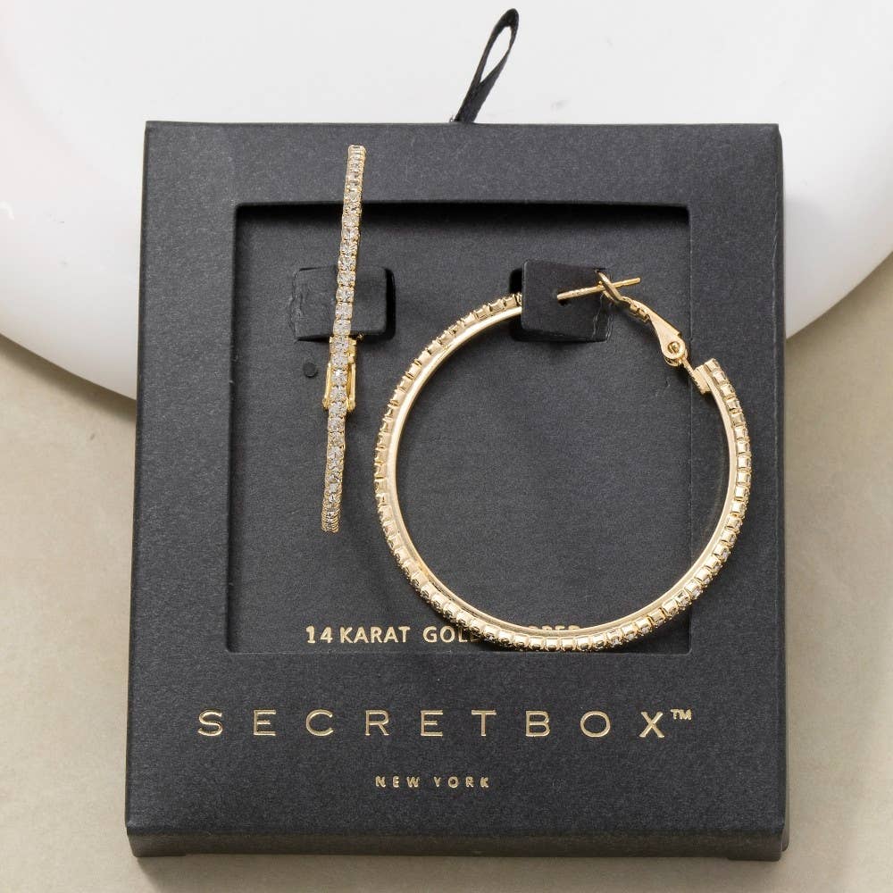 Secret Box Gold Dipped Cz Latch Hoop Earrings