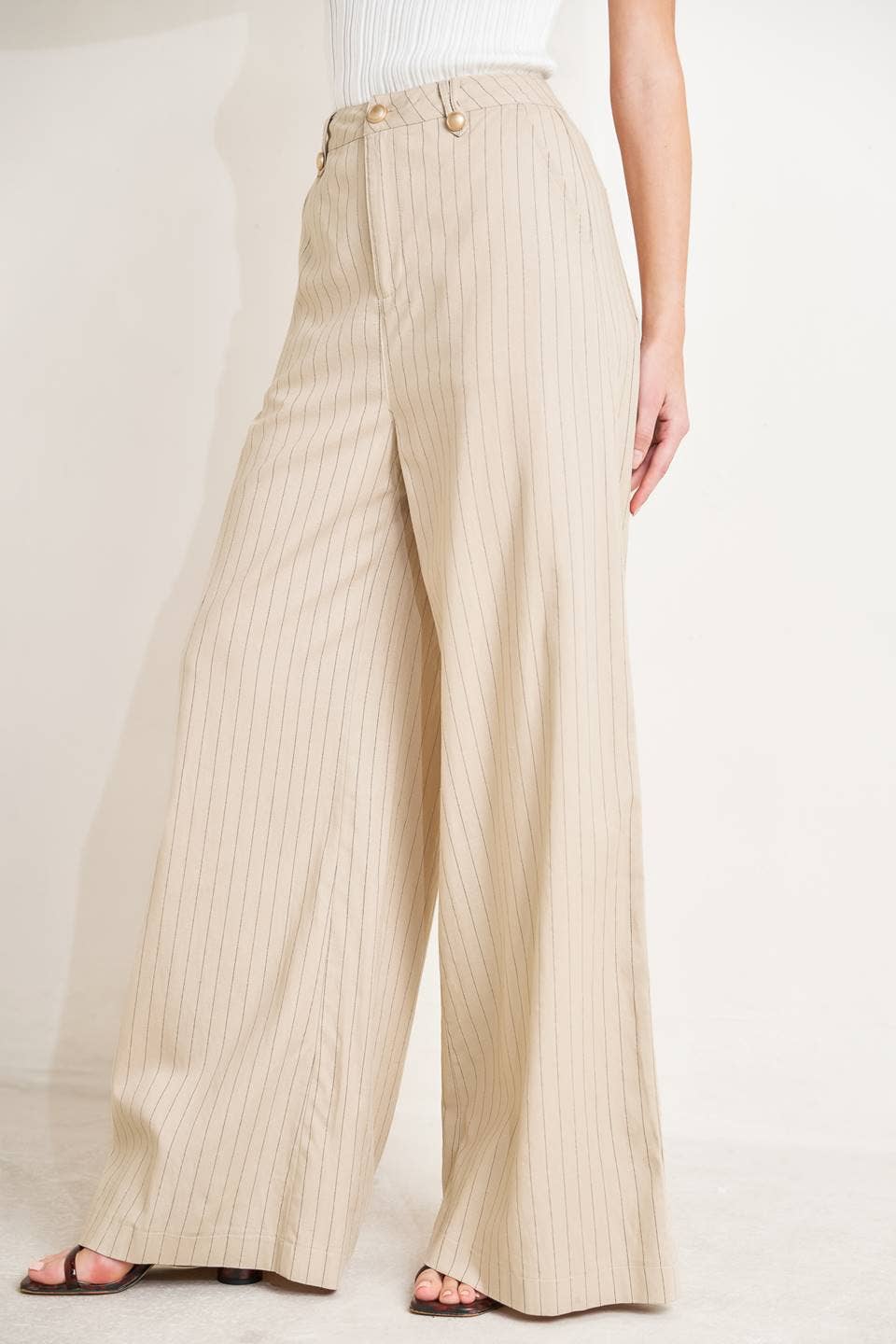 A striped woven pant