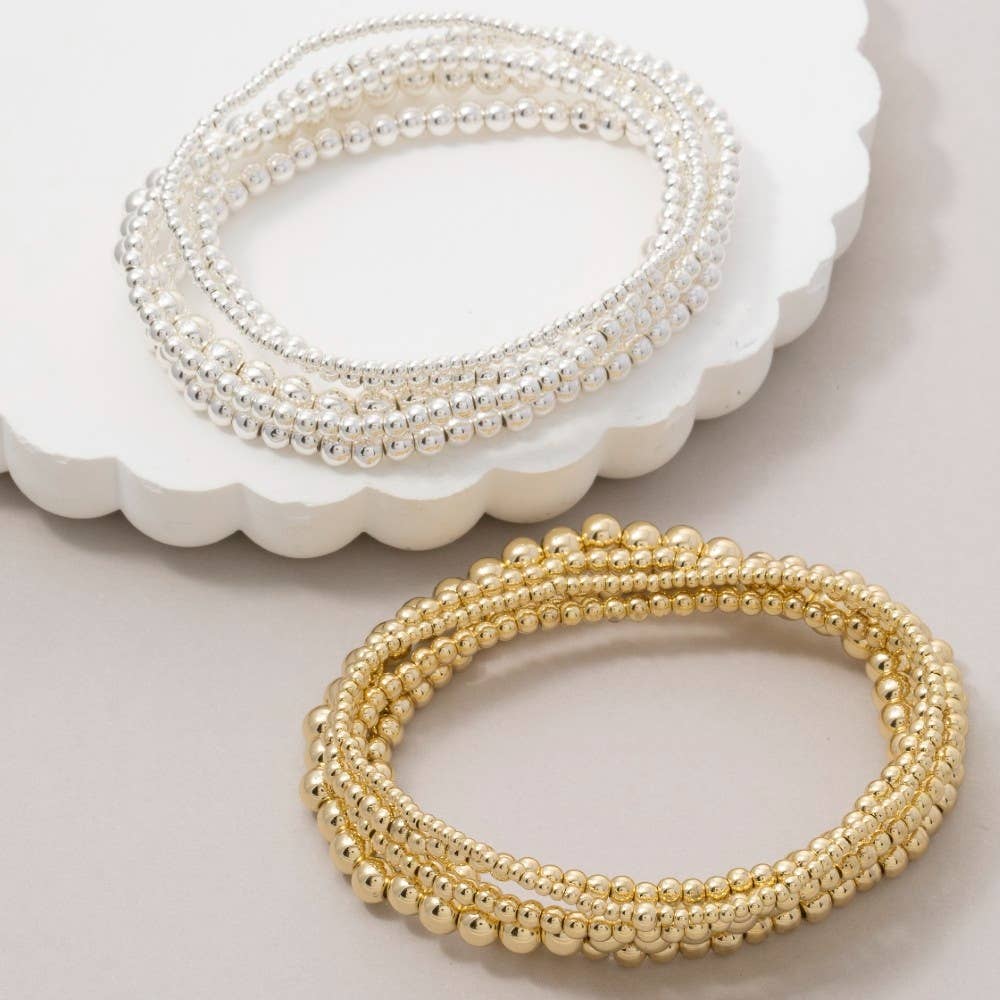 Metallic Beaded Elastic Bracelet Set