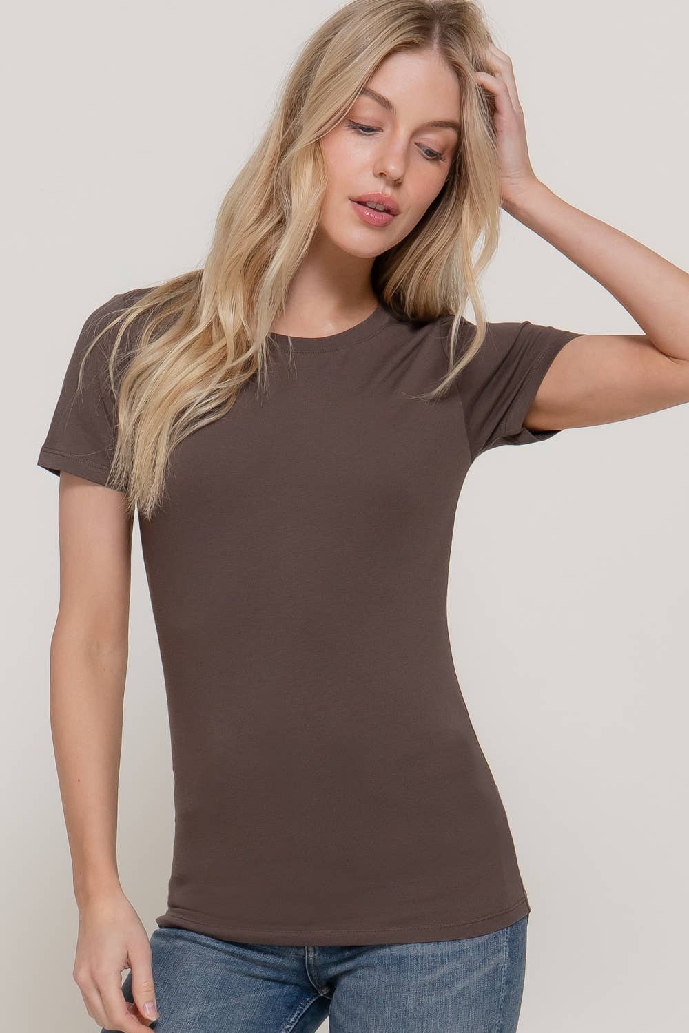 Short Sleeve Crew Neck Cotton Spandex Jersey Top