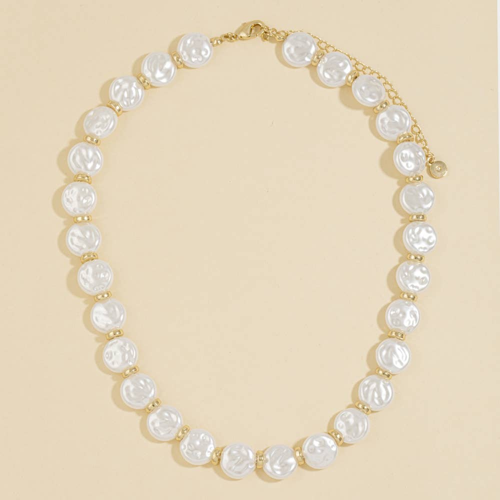 Coin Pearl Beaded Station Necklace