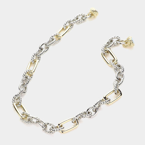 14K Gold Plated Two Tone Chunky Chain Magnetic Necklace