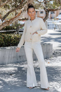 Solid Round Neck Cardigan with Gold Buttons