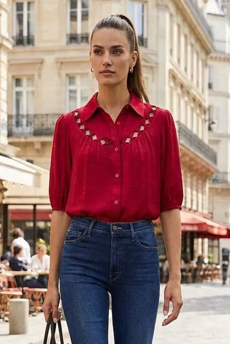 CUT OUT YOKE DETAIL BLOUSE