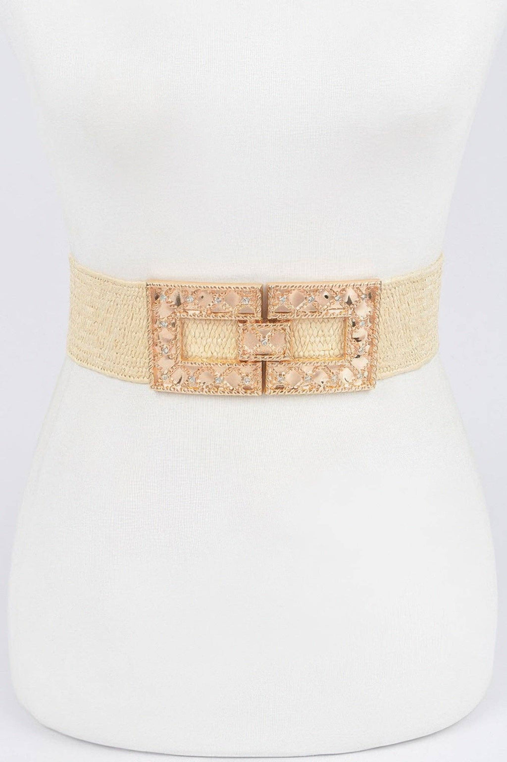 Rhinestone Buckle Stretch Straw Belt