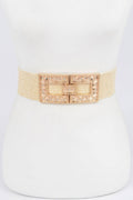Rhinestone Buckle Stretch Straw Belt