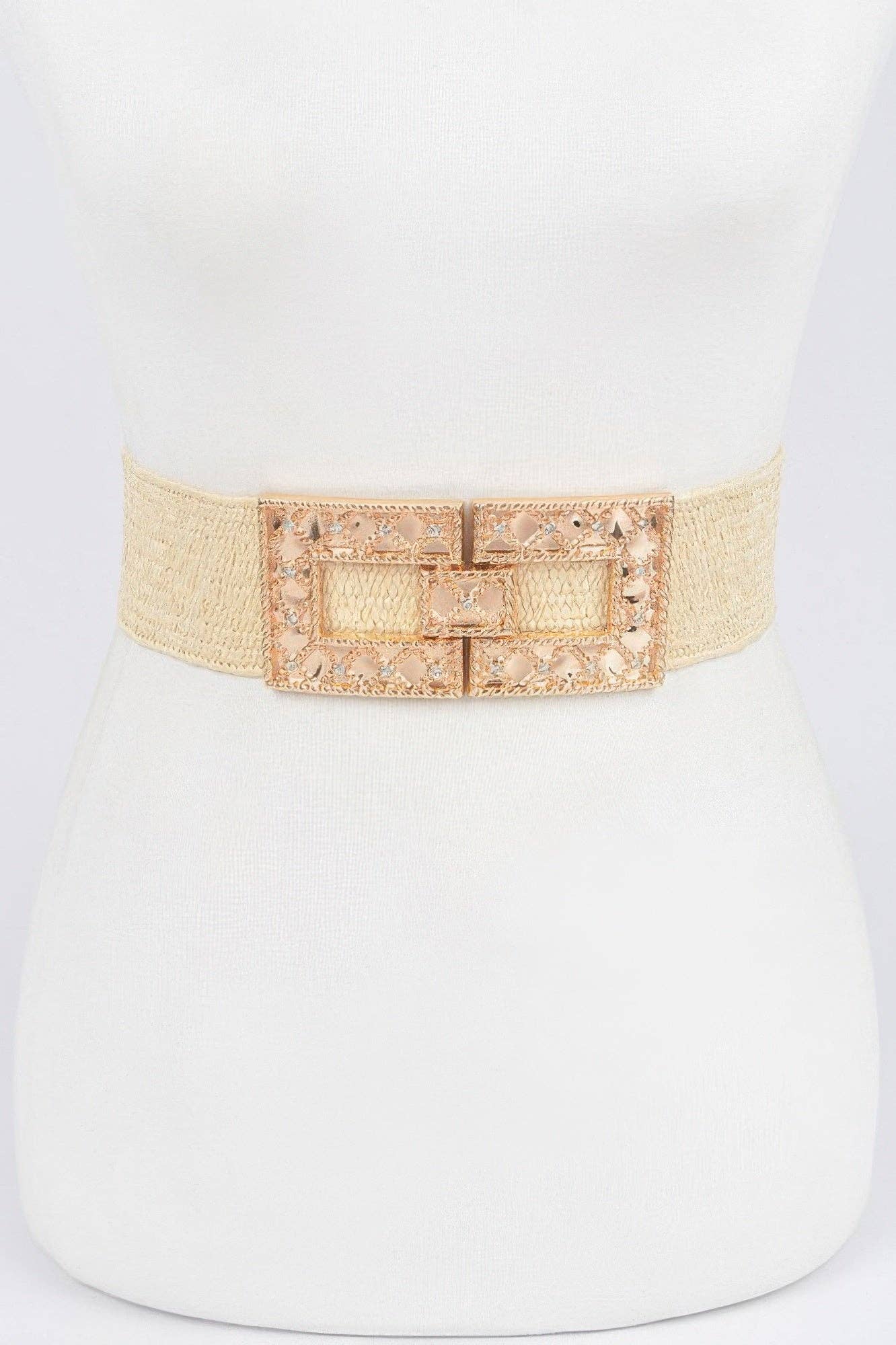 Rhinestone Buckle Stretch Straw Belt