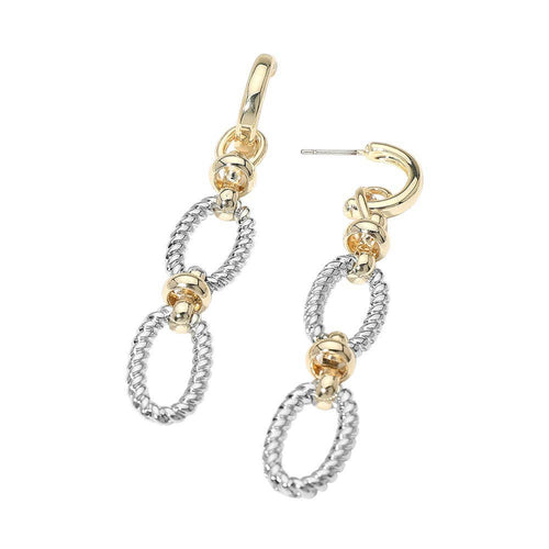 14K Gold Plated Two Tone Twisted Oval Link Drop Earrings