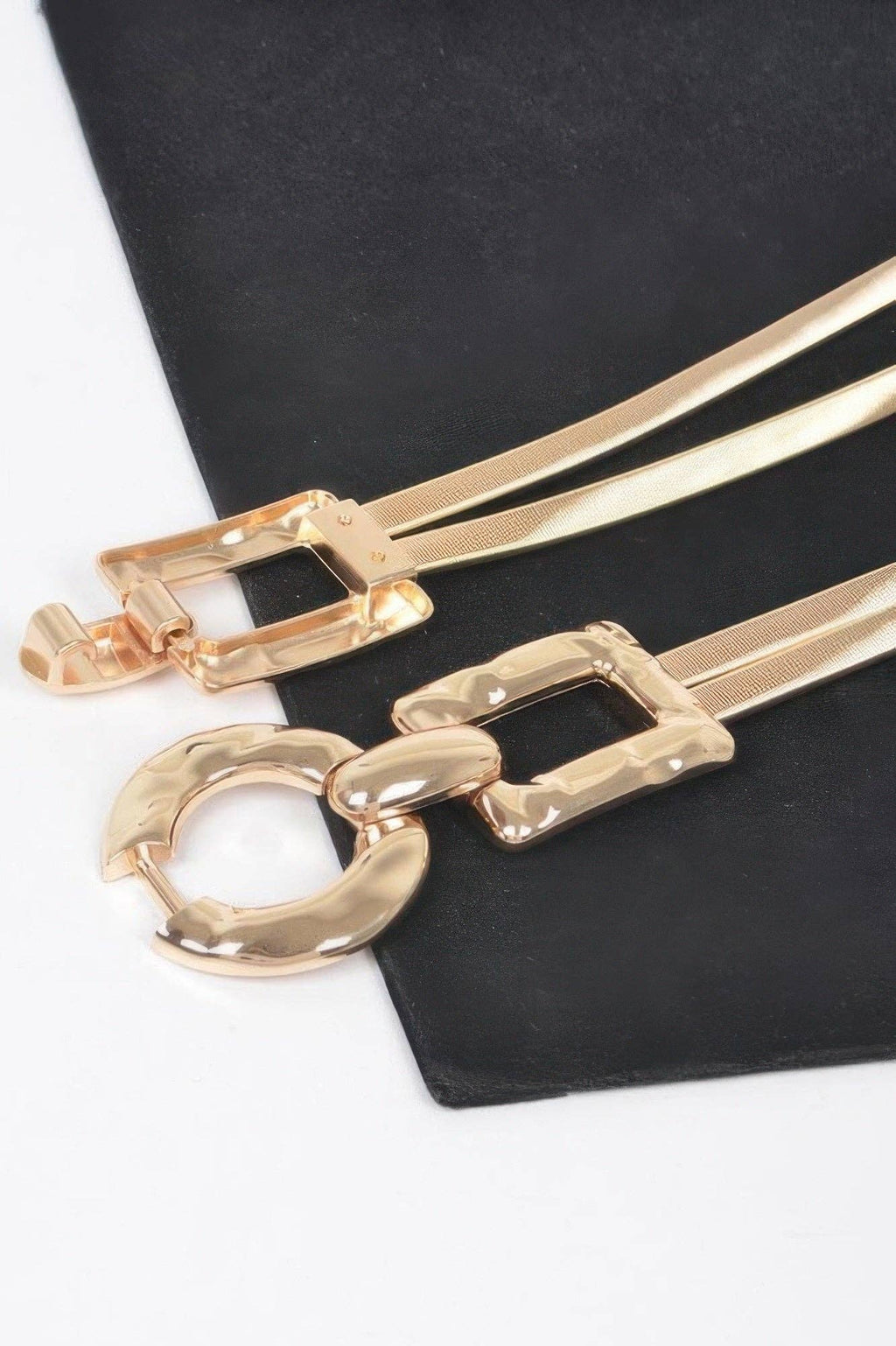Hammered Metal Buckle Plus Size Stretch Belt