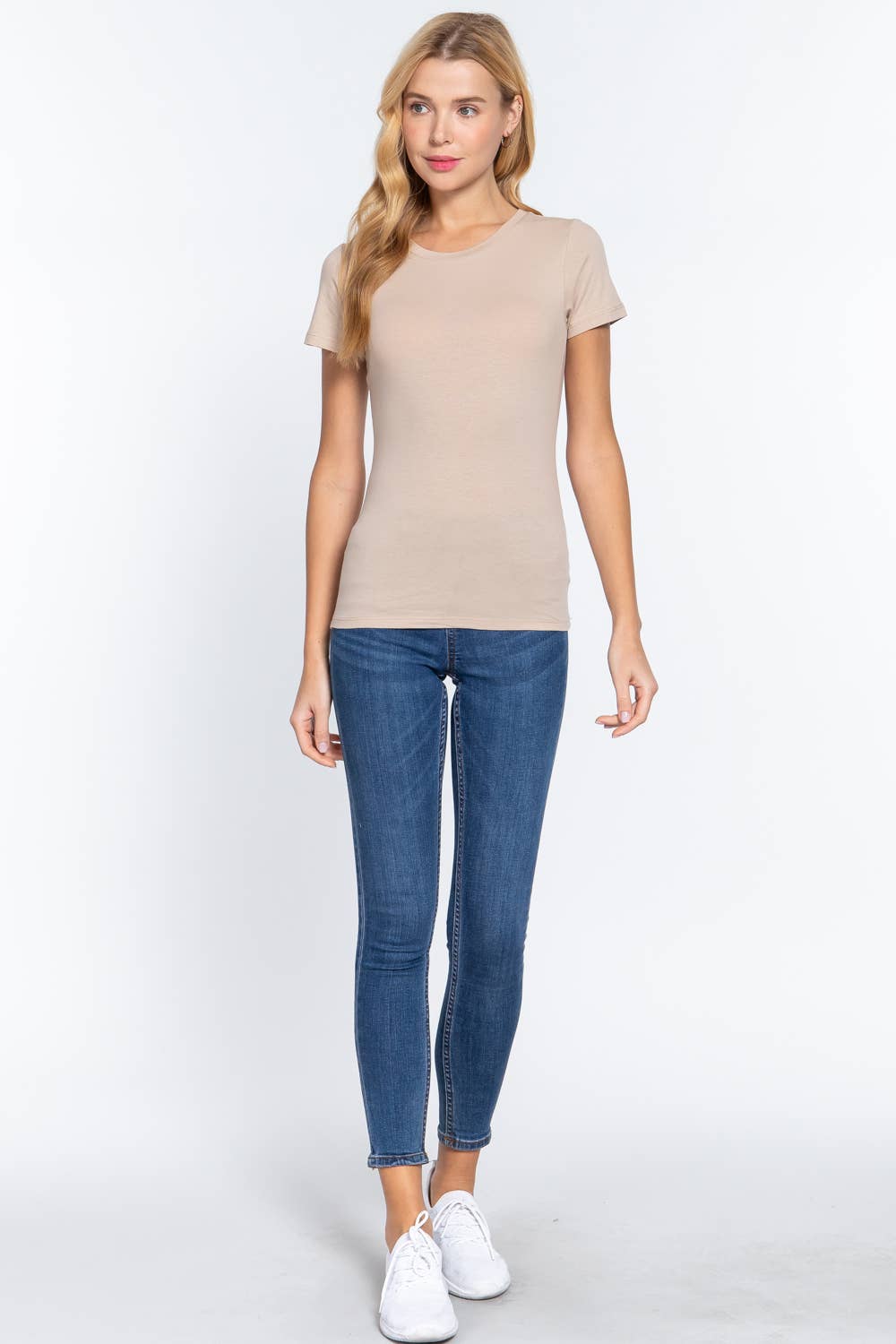 Short Sleeve Crew Neck Cotton Spandex Jersey Top