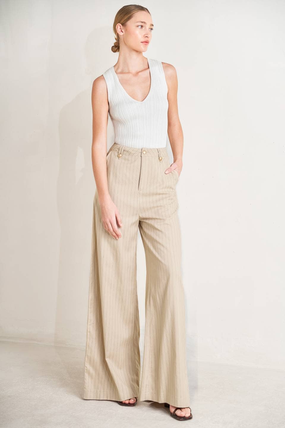 A striped woven pant
