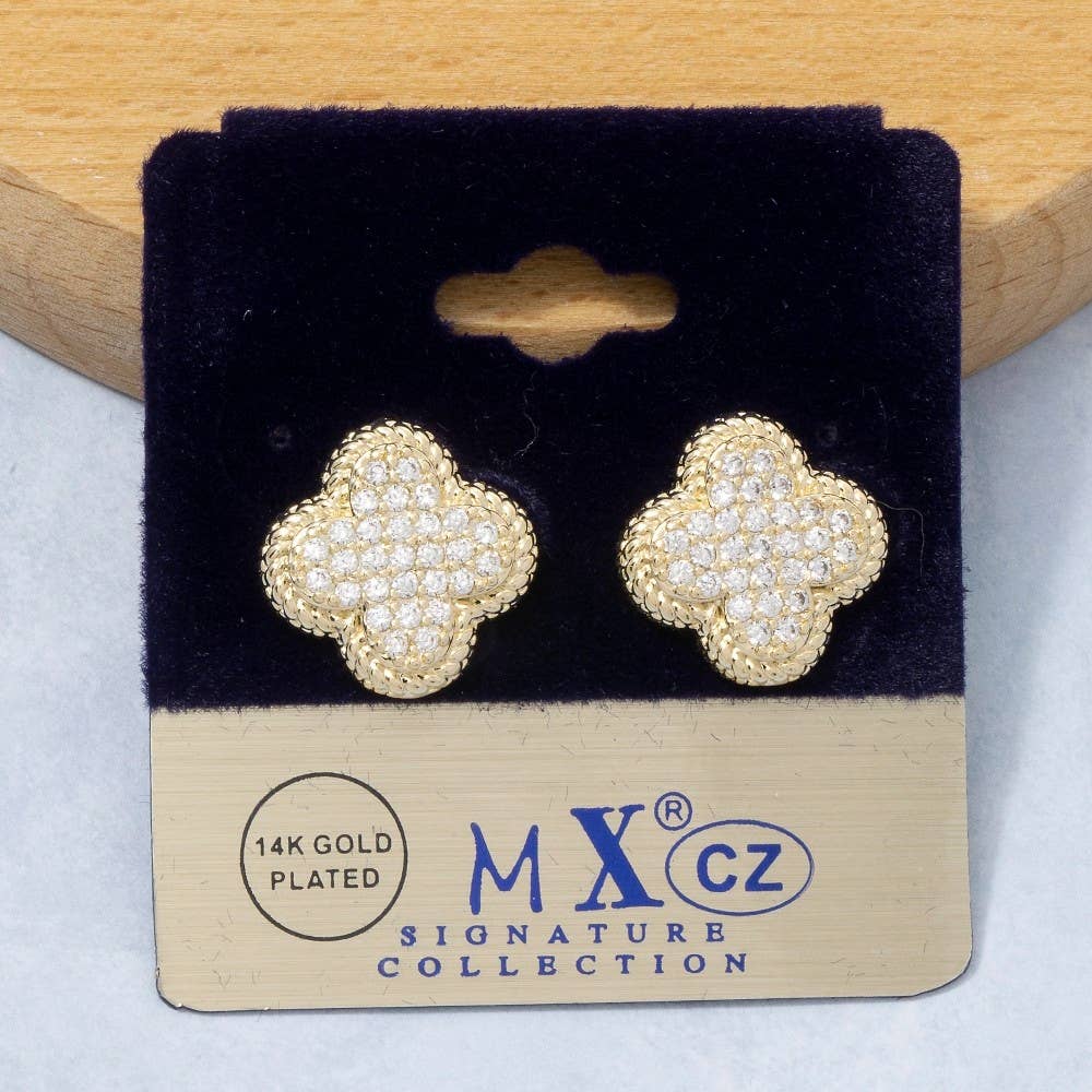 Cz Rope Edge Clover Stud Earrings