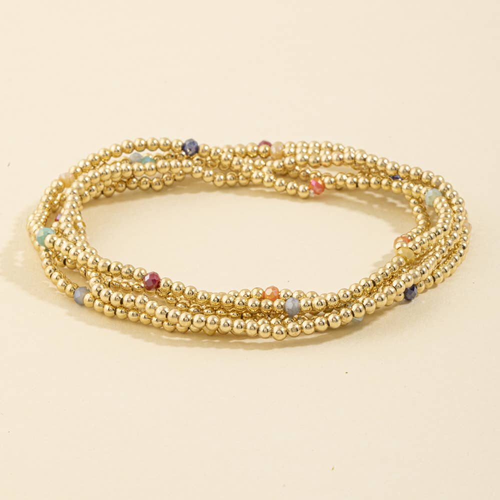 Beaded Stretch Bracelet Set With Crystal Accents