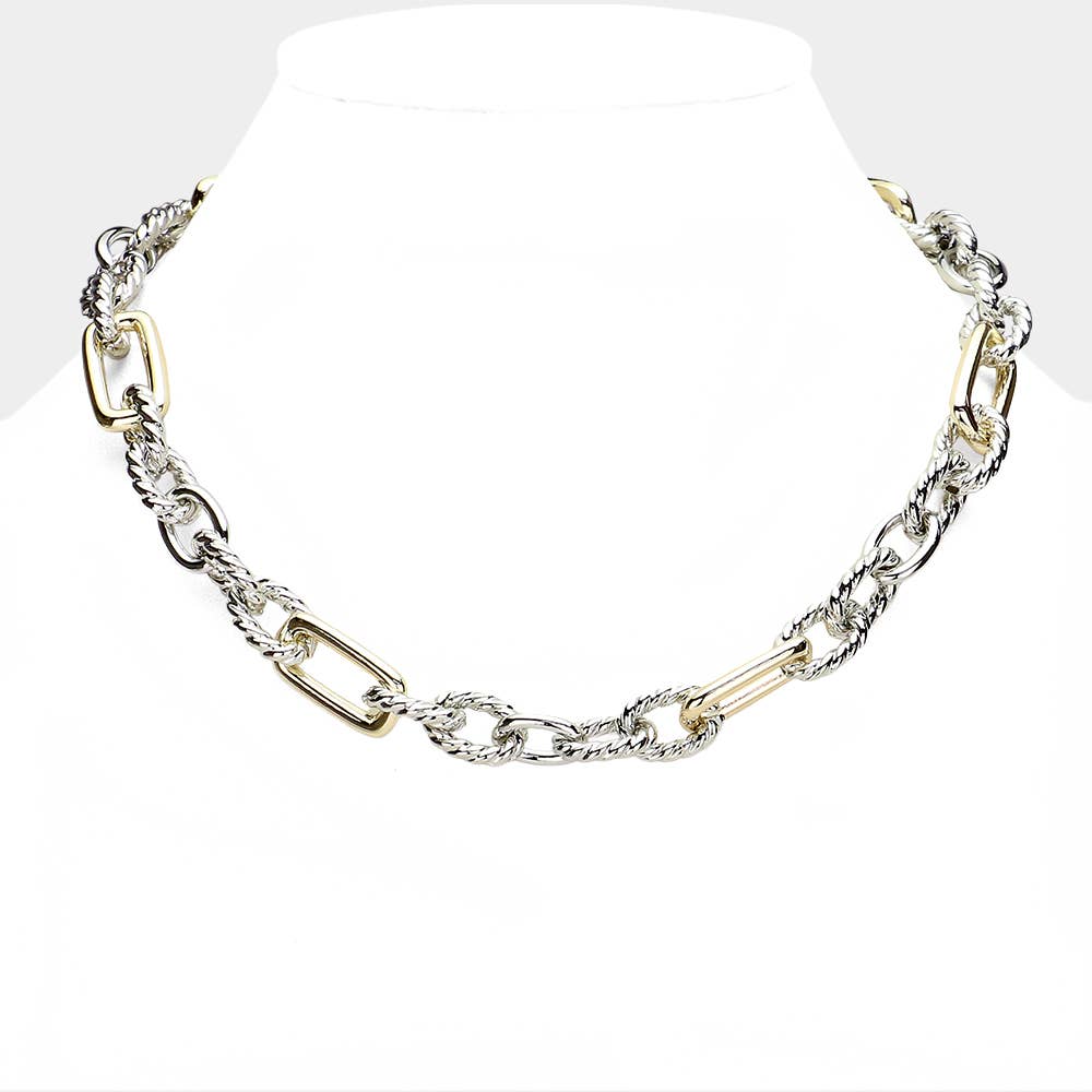14K Gold Plated Two Tone Chunky Chain Magnetic Necklace