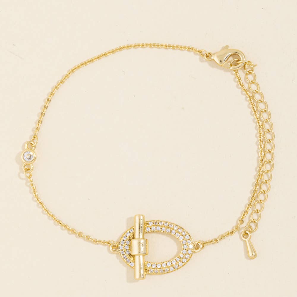 Pave Ring And Toggle Bar Dainty Chain Bracelet