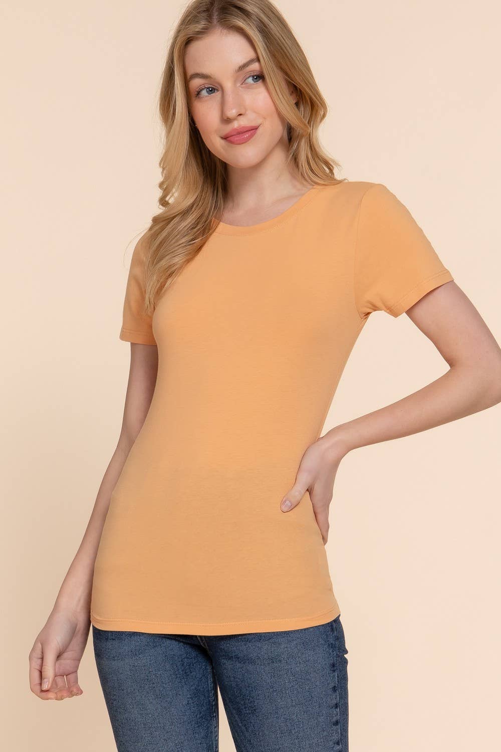 Short Sleeve Crew Neck Cotton Spandex Jersey Top