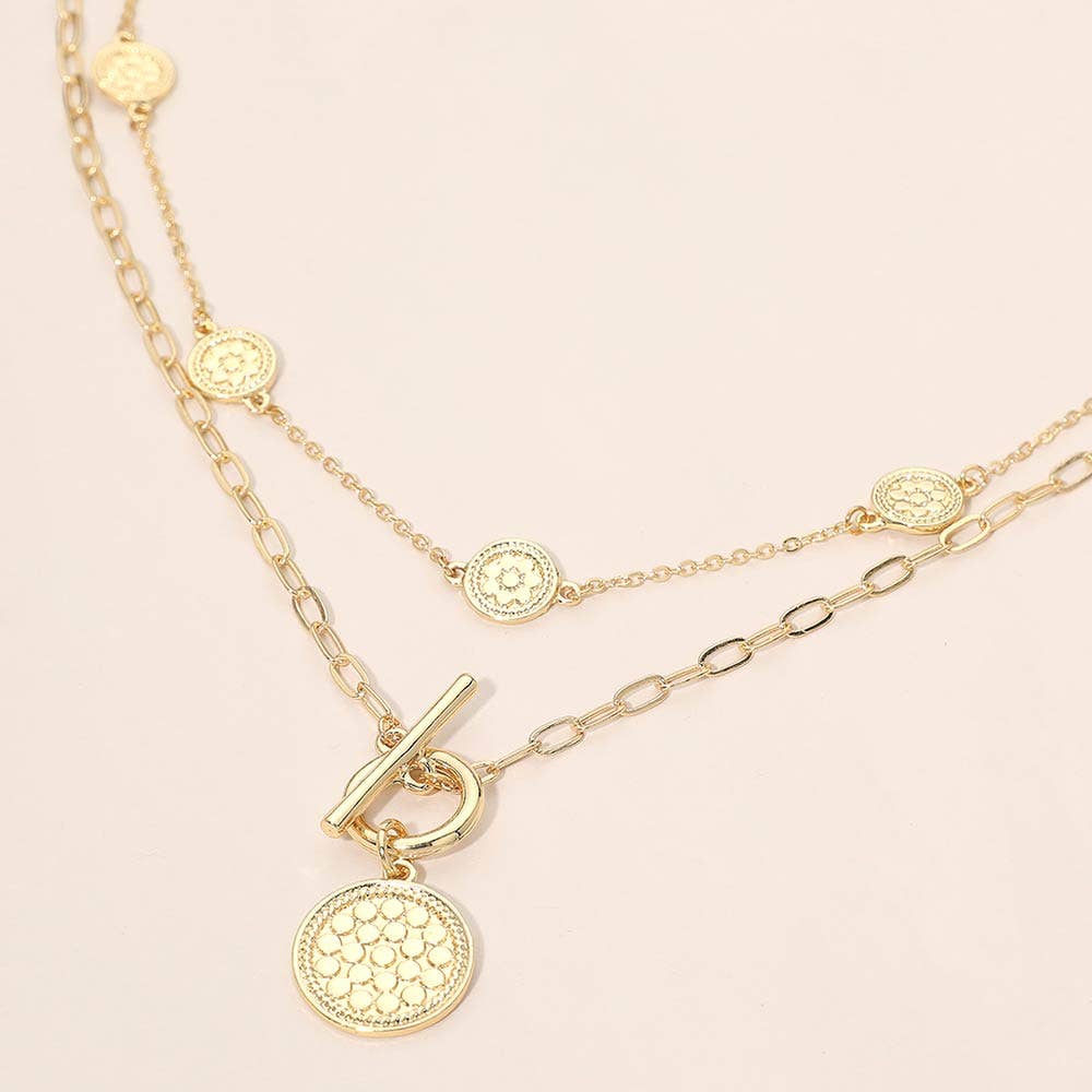 Toggle Coin Charm Pendant Accent Layered Necklace