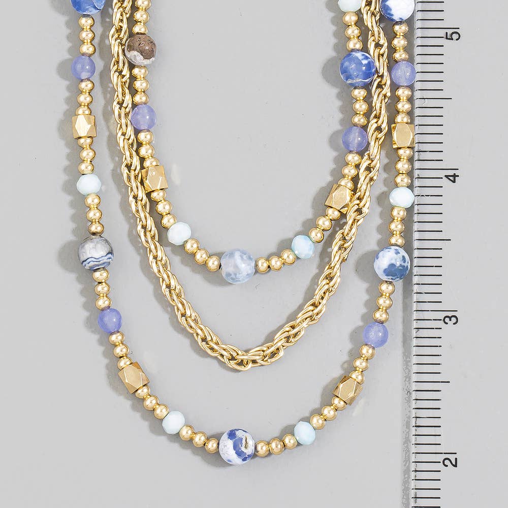 Triple Strand Semi Precious Stone Rope Chain Necklace