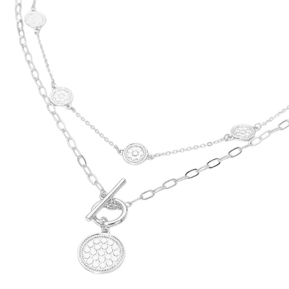 Toggle Coin Charm Pendant Accent Layered Necklace