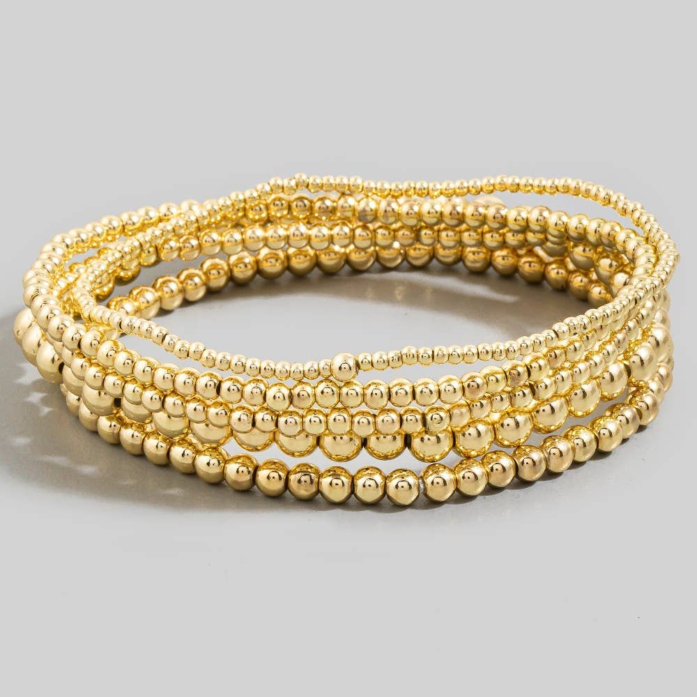 Metallic Beaded Elastic Bracelet Set