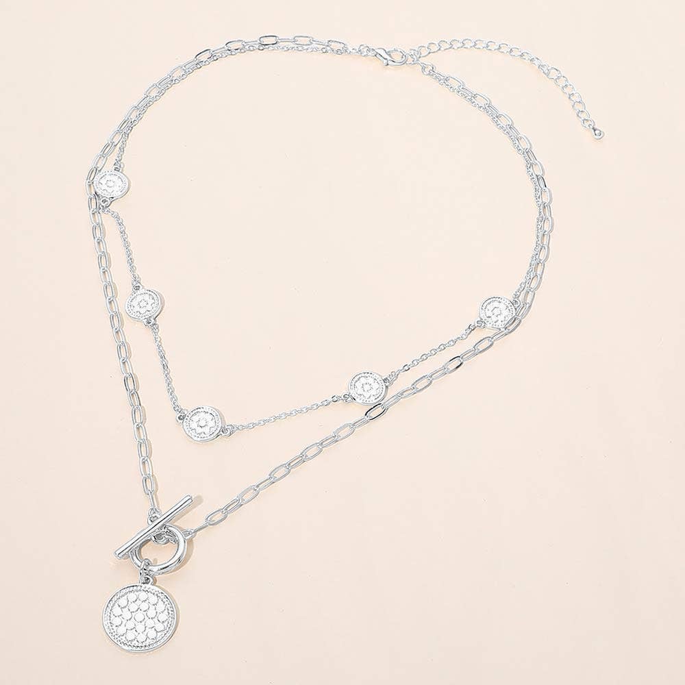 Toggle Coin Charm Pendant Accent Layered Necklace