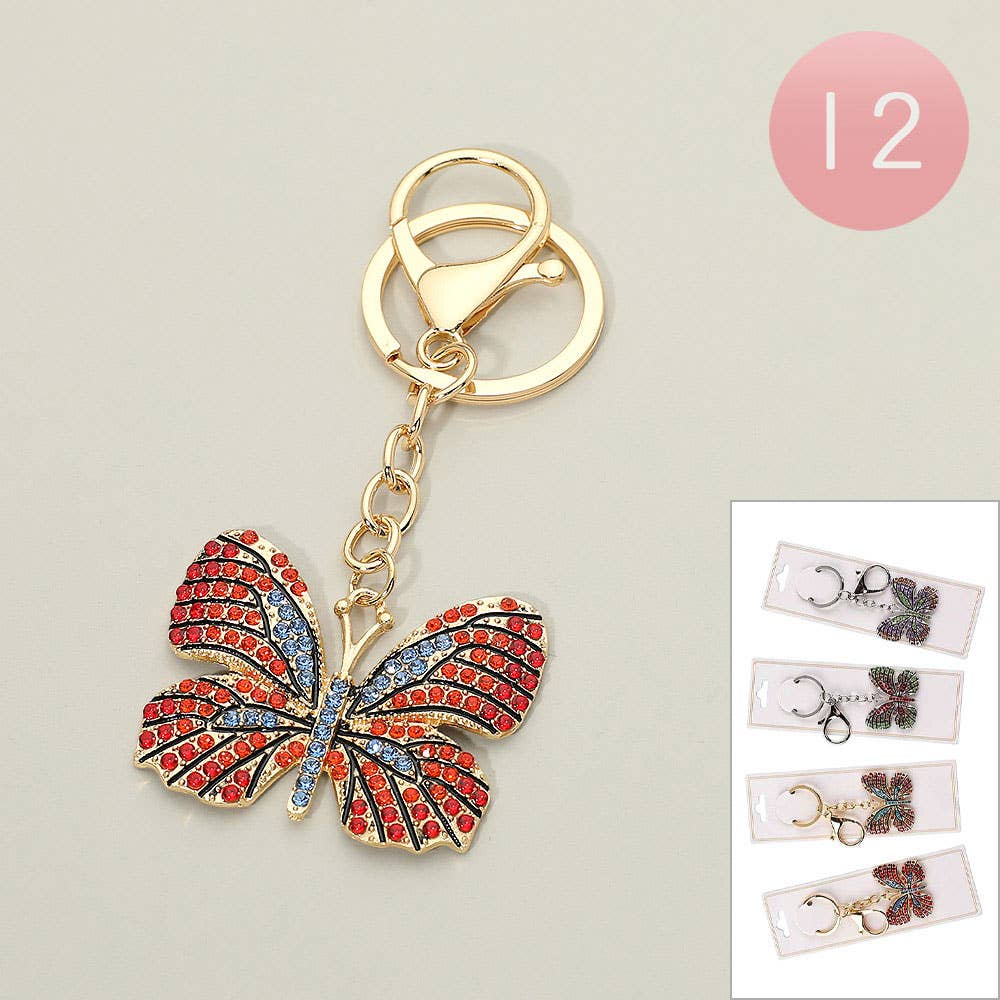 Rhinestone Pave Butterfly Keychain Bag Charms