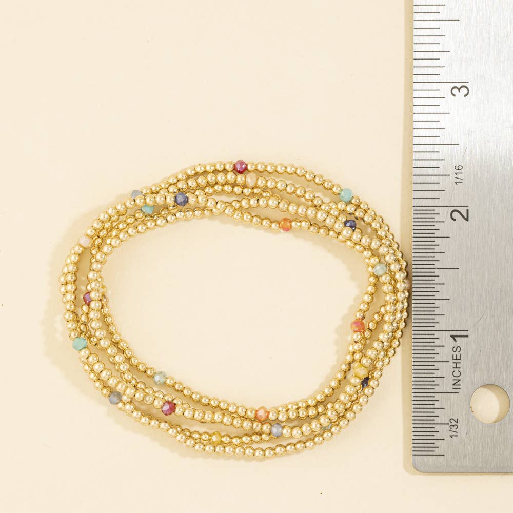 Beaded Stretch Bracelet Set With Crystal Accents
