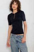 Black ribbed sweater knit top