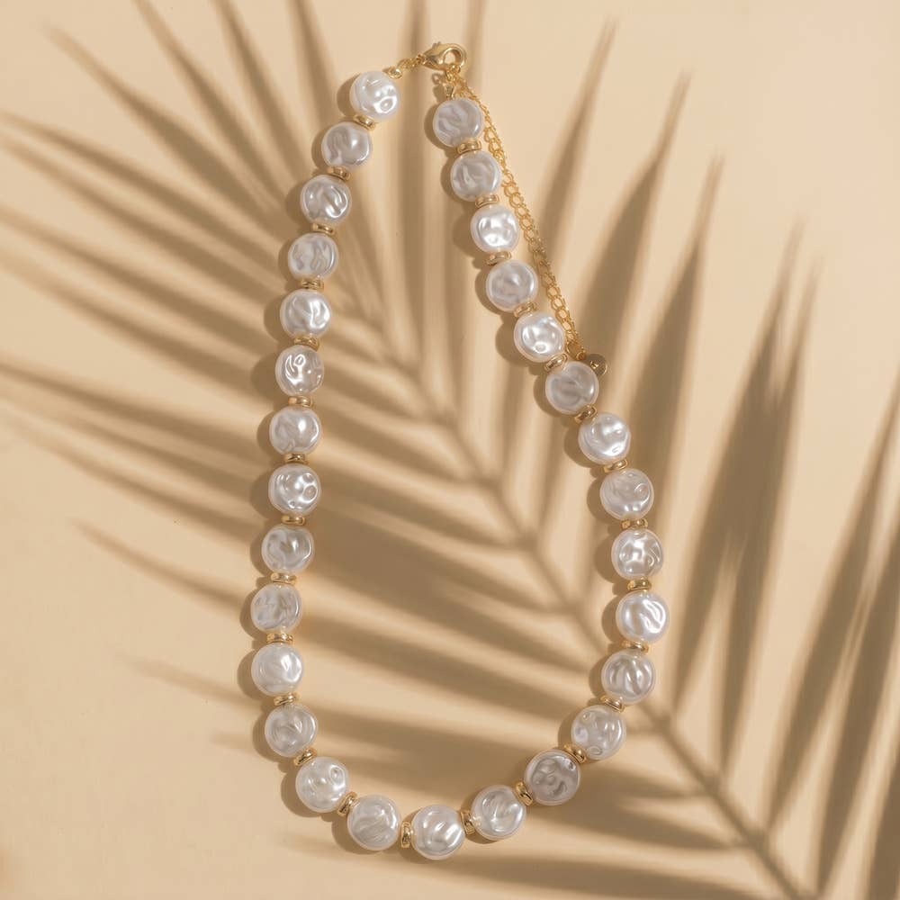 Coin Pearl Beaded Station Necklace