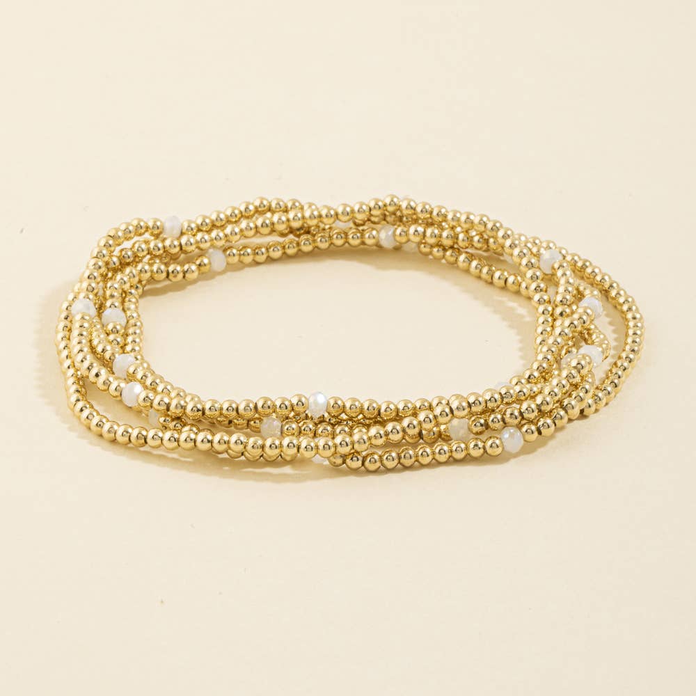 Beaded Stretch Bracelet Set With Crystal Accents