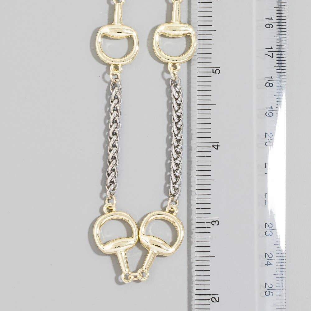 Two-Tone Equestrian Horse Bit Station Wheat Chain Necklace