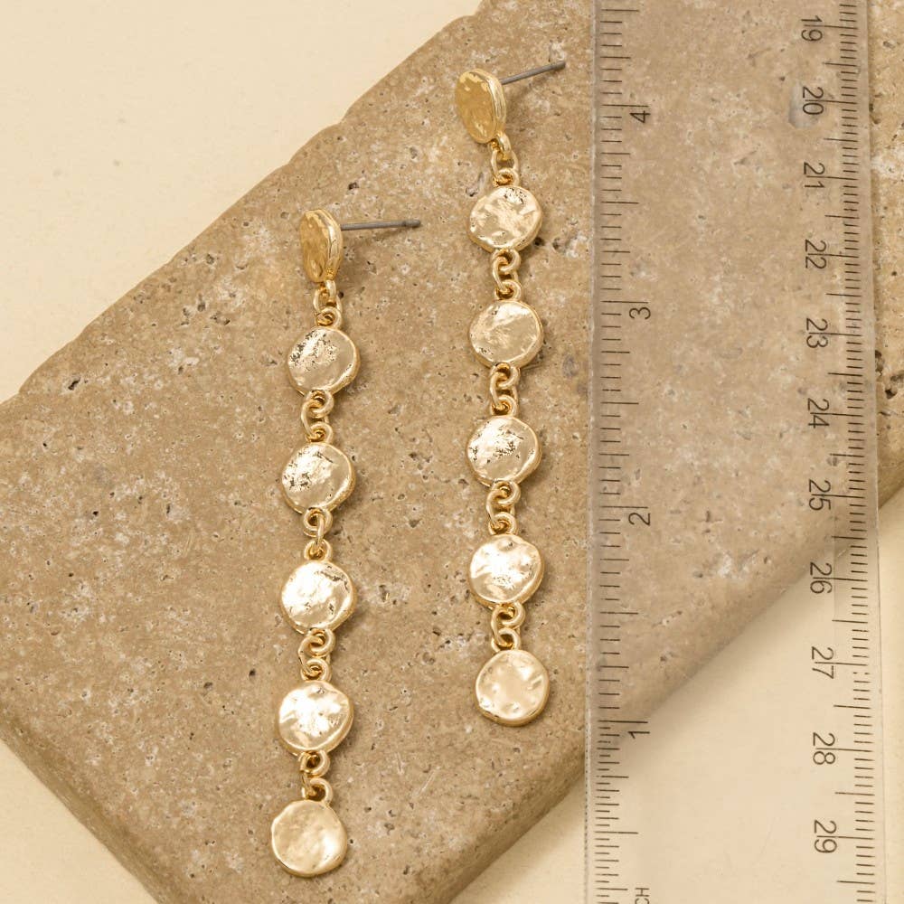 Two Tone Hammered Discs Chain Dangle Earrings