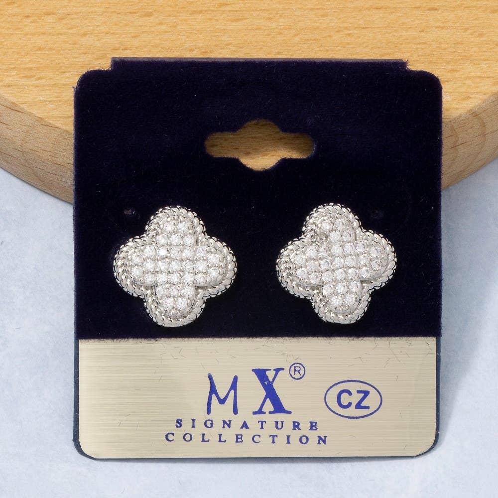 Cz Rope Edge Clover Stud Earrings