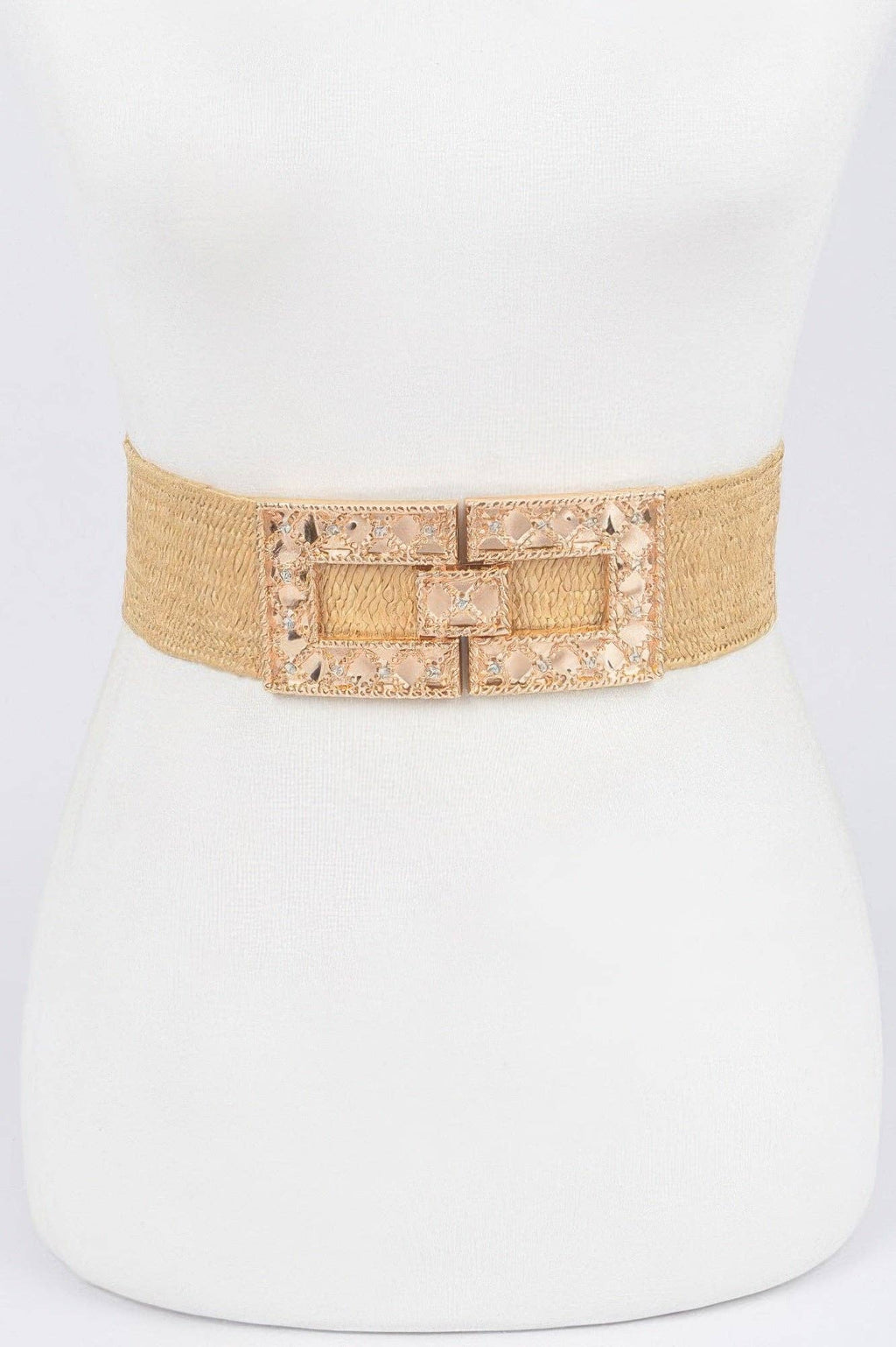 Rhinestone Buckle Stretch Straw Belt