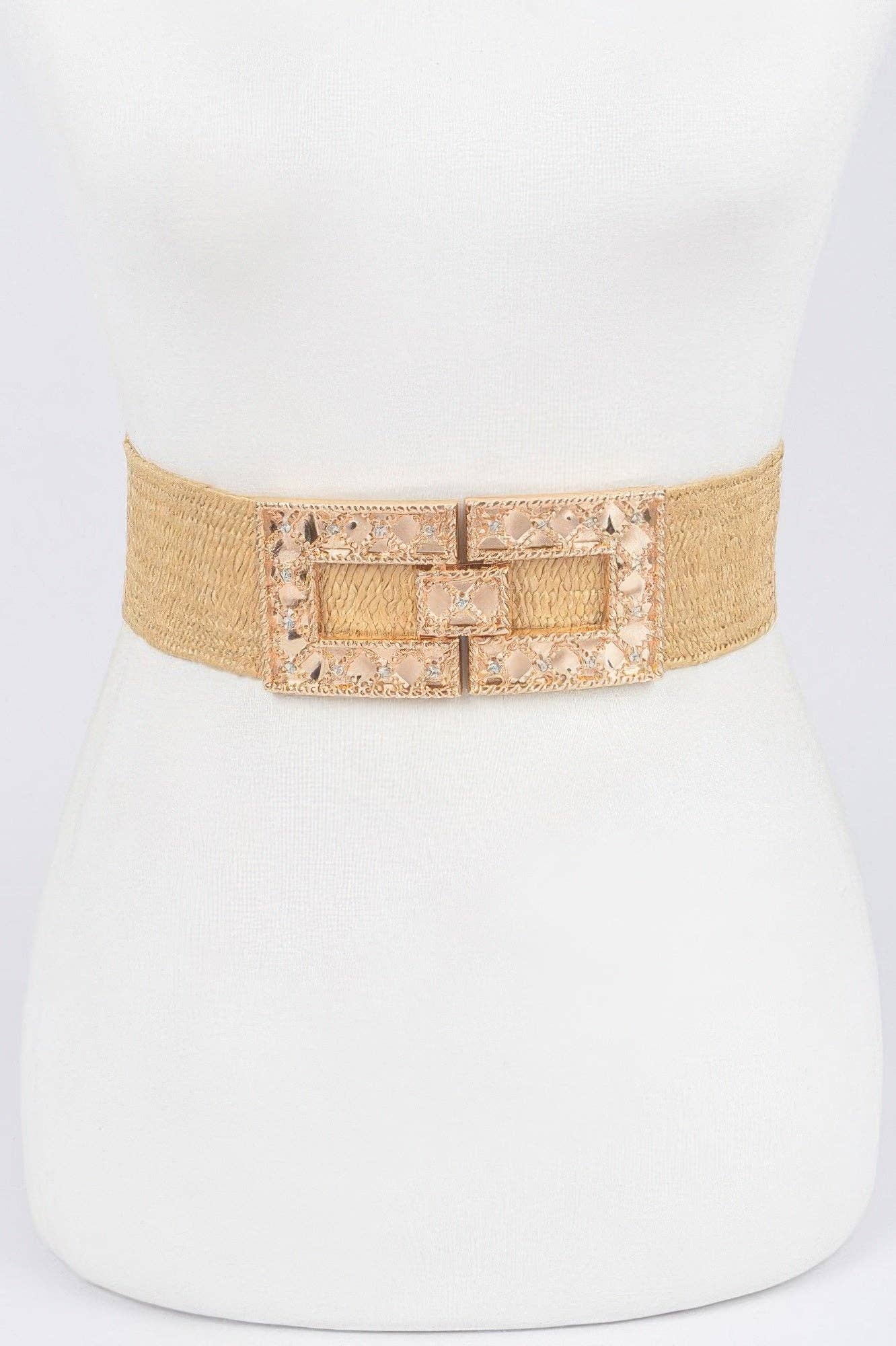 Rhinestone Buckle Stretch Straw Belt