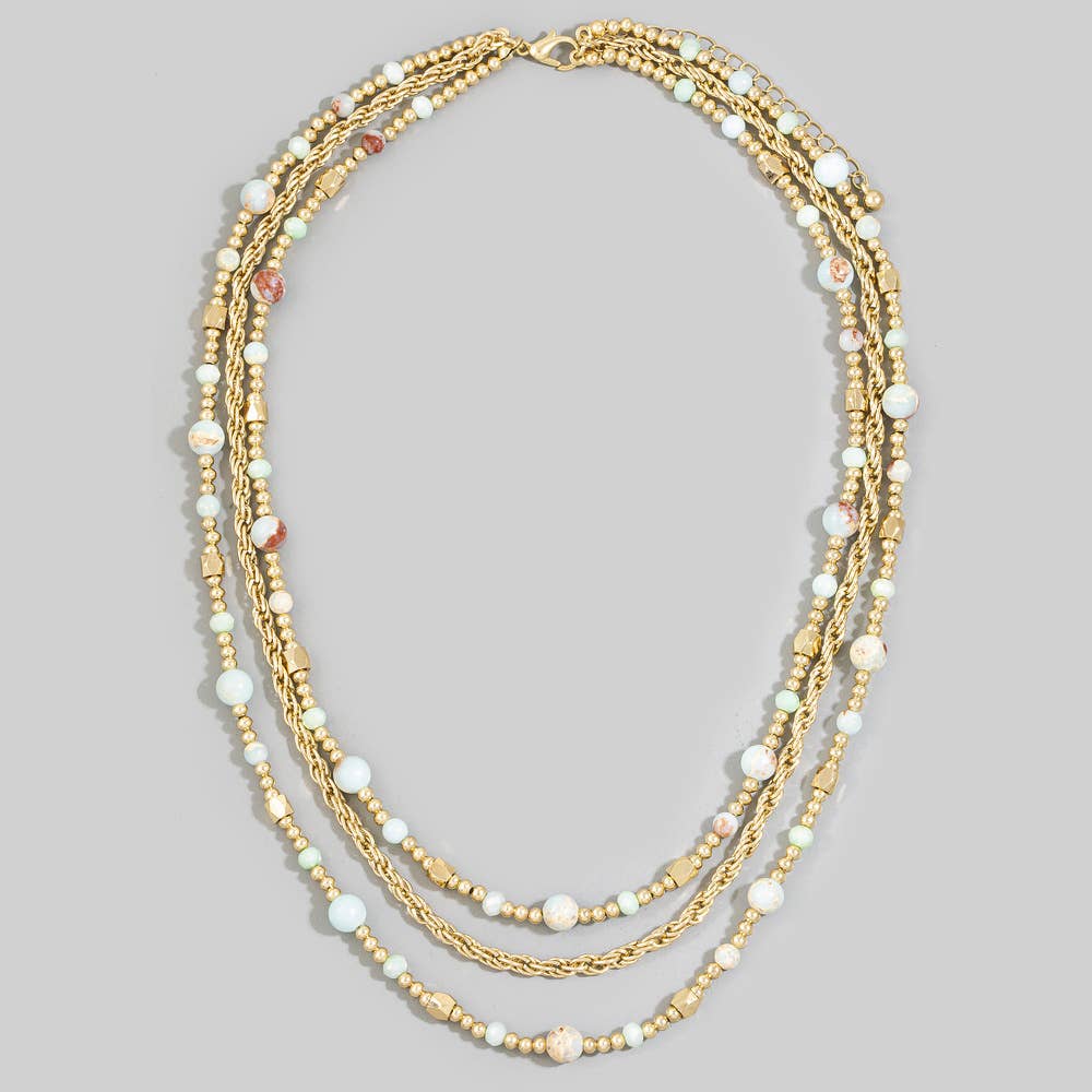 Triple Strand Semi Precious Stone Rope Chain Necklace