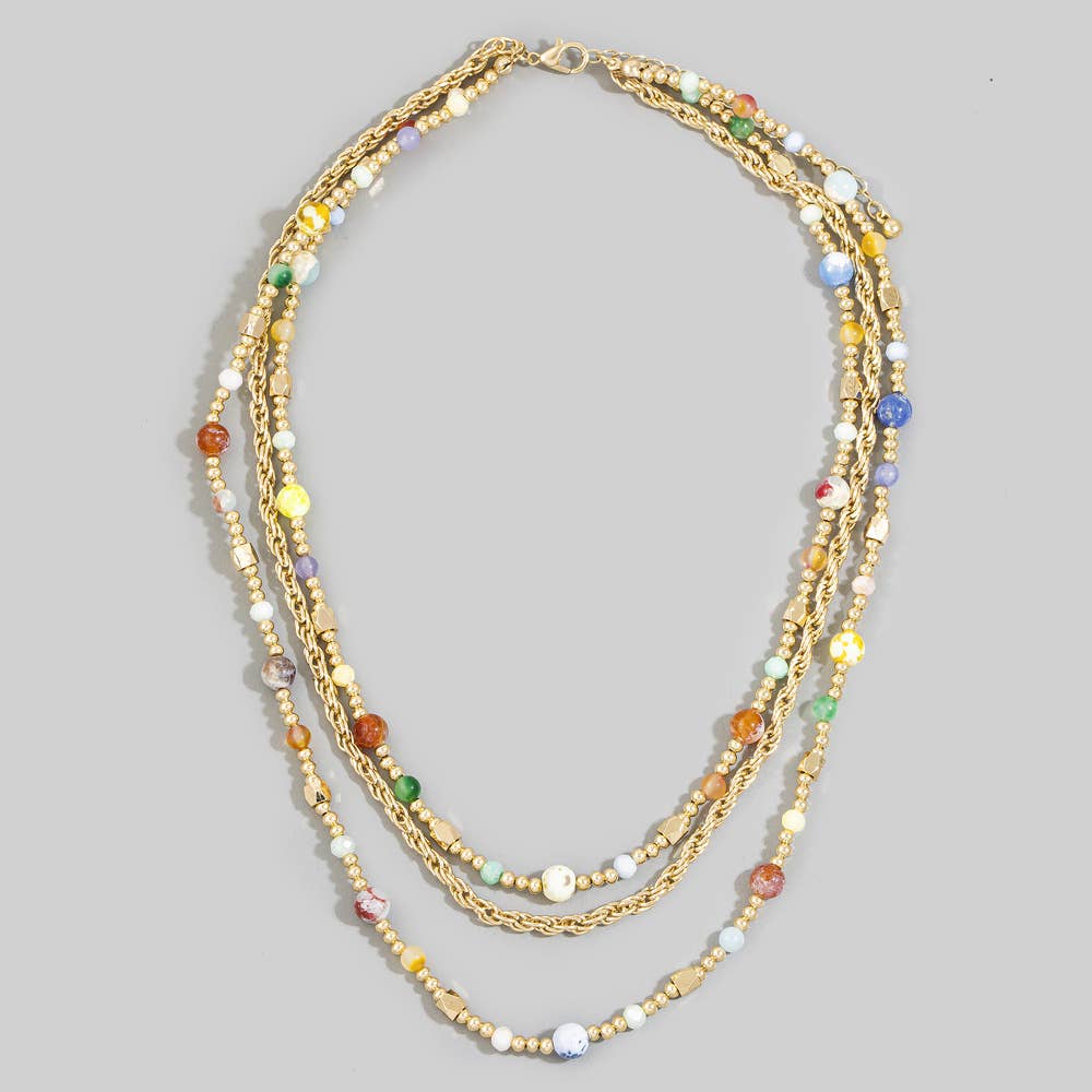 Triple Strand Semi Precious Stone Rope Chain Necklace