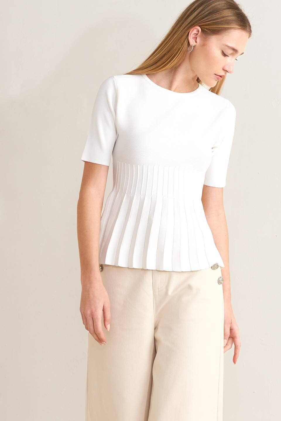 White sweater knit top