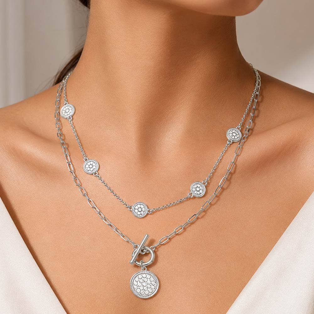Toggle Coin Charm Pendant Accent Layered Necklace