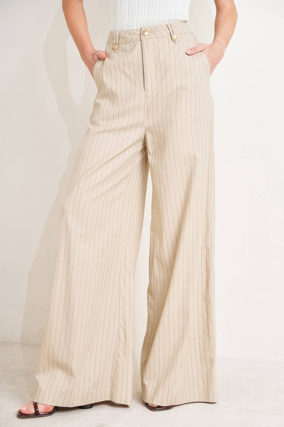 A striped woven pant
