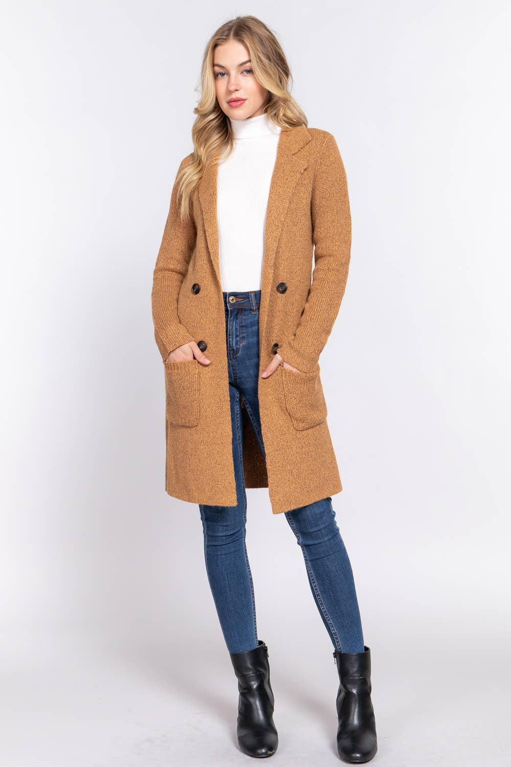 Long Sleeve Notched Collar Sweater Jacket
