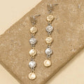 Two Tone Hammered Discs Chain Dangle Earrings