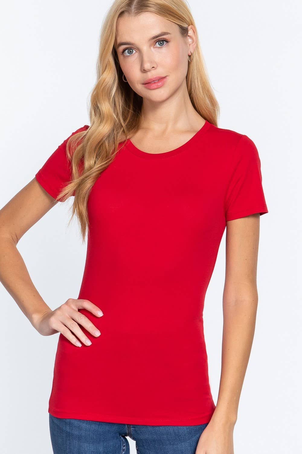 Short Sleeve Crew Neck Cotton Spandex Jersey Top